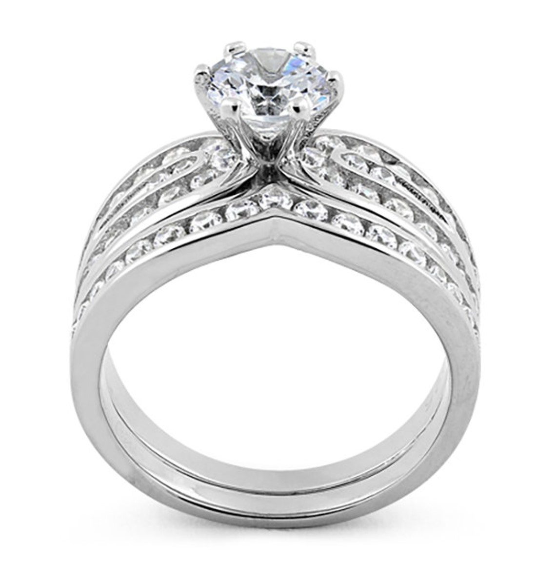 1 Carat Engagement Ring Set BEAUTY Solid Sterling Silver Etsy