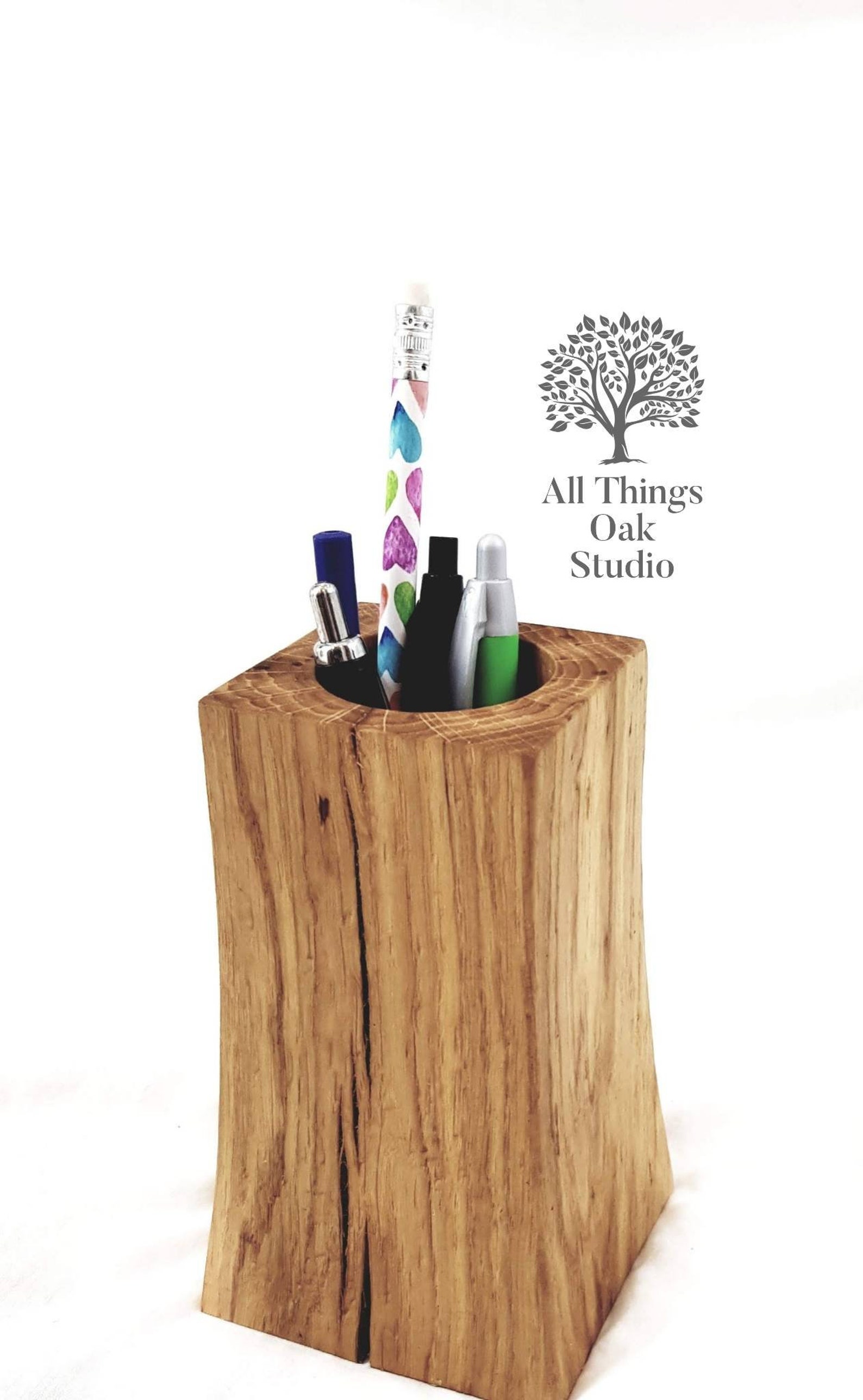 Solid Oak Wooden Natural Pen Pot Holder Desk Tidy. Ideal Etsy