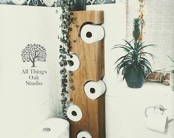 SOLID OAK 5 Hole Toilet Roll Holder / Wooden Beam / Chunky Rustic Unique Storage Tidy Rack Bathroom / sleeper