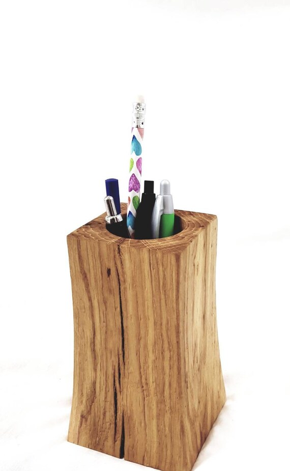 Solid Oak Wooden Natural Pen Pot Holder Desk Tidy Ideal Etsy