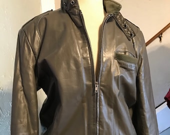 80s Grey Leather Bomber Jacket by "Foreign Intrigue"/ Gray Member's Only Style 1980s Leather Jacket - Unisex fits up to XL