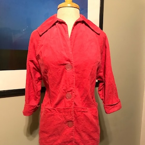 Hot Pink 50s Campus Casuals Lightweight Corduroy Spring/Summer Jacket/ Swim Cover with 3/4 Sleeves, Pockets and Pointed Collar - Small