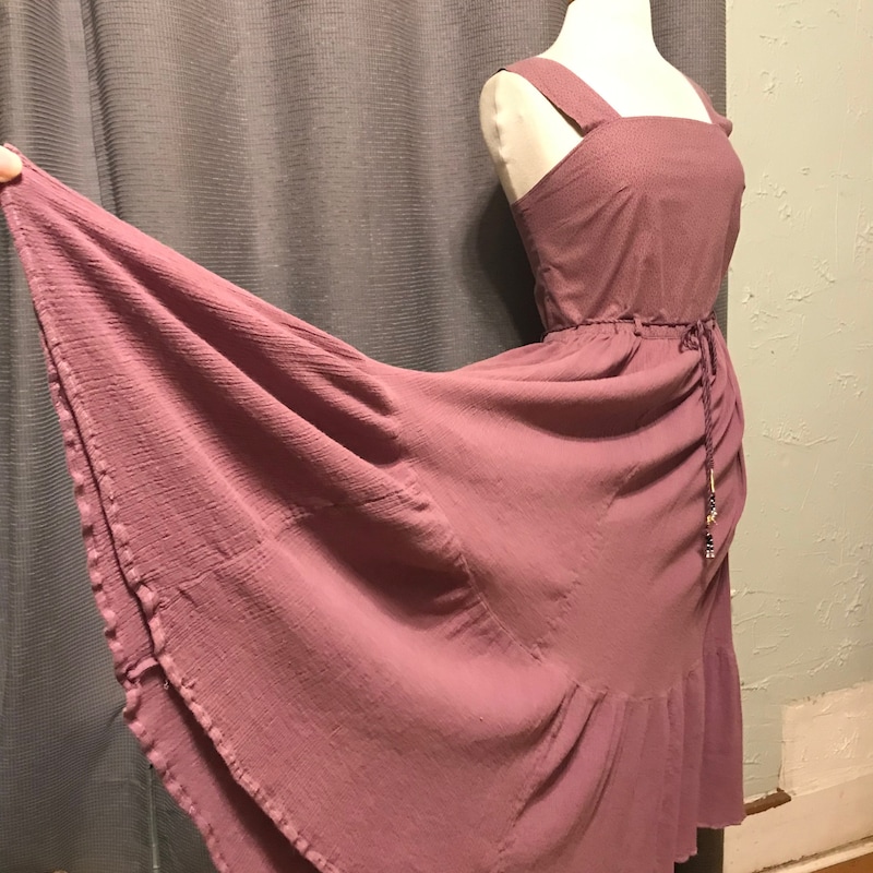 Vintage 60s Purple Hippie Dress, Embroidered Trim, 70s Bohemian Shift Dress M