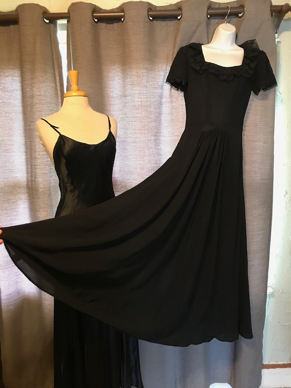 Elegant 40s Black Rayon Crepe Gown with Matched B… - image 1