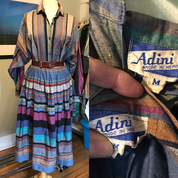 Striped ADINI Cotton Skirt and Blouse Set/ 2-Piece