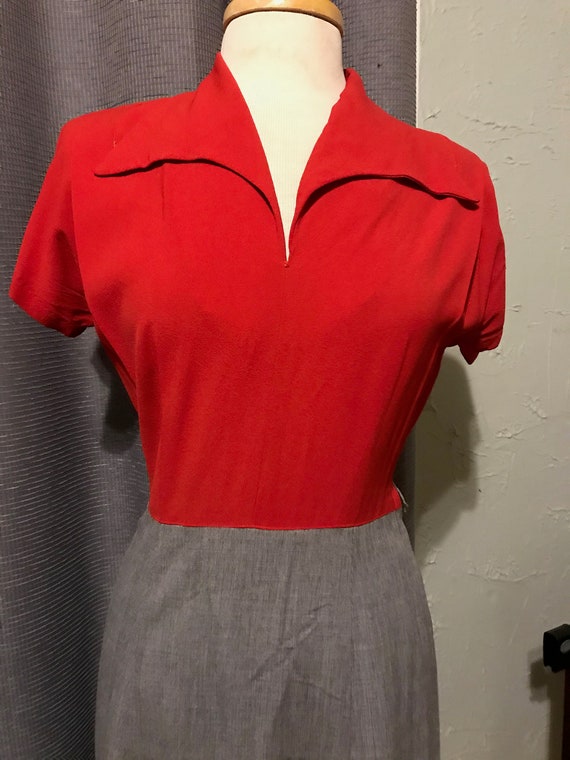 1940s Josa Miss COLOR BLOCK Red Rayon with Cotton… - image 4