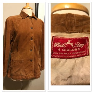 40s White Stag Women's Caramel Brown Corduroy Chore Coat/Women's 40s Vintage Workwear/4 Seasons Red Label/Comfortably Worn-In - Medium - VFG