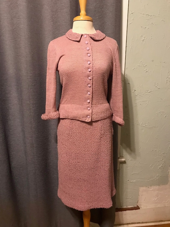 Lovely Soft Orlon 60s 2-piece Knit Skirt and Sweater Set in 
