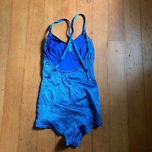 Gorgeous, As-Is, 1930s Blue Satin Lastex One-Piece Swimsuit with Gathered Bust Detail, Skirted Bottom, Halter Straps XS image 6