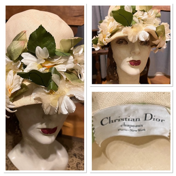 Buy Christian DIOR Chapeaux Spring Time Floral on Straw 60s Hat fitted Bucket Style With White Flowers and Green Leaves Decorating Brim VFG Online in India Etsy