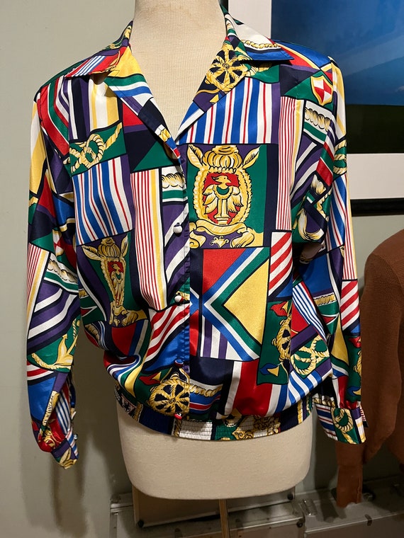 80s - 90s Silky (polyester) Sporty Blouse by Bleyle, With
