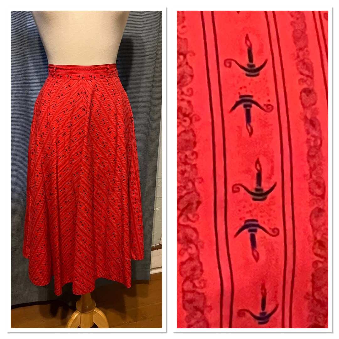 Gothic Themed Red Cotton Circle Skirt With Novelty Print Old Fashioned ...