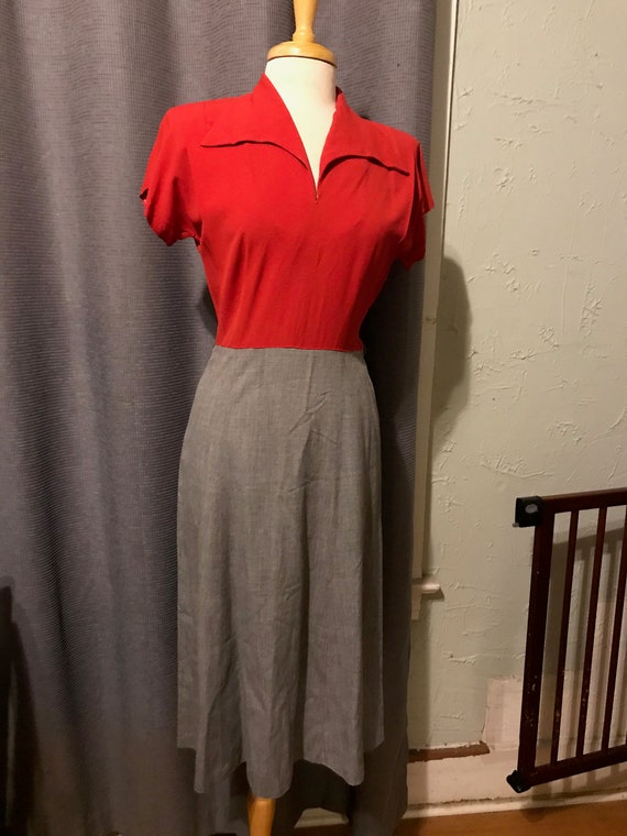 1940s Josa Miss COLOR BLOCK Red Rayon with Cotton… - image 7