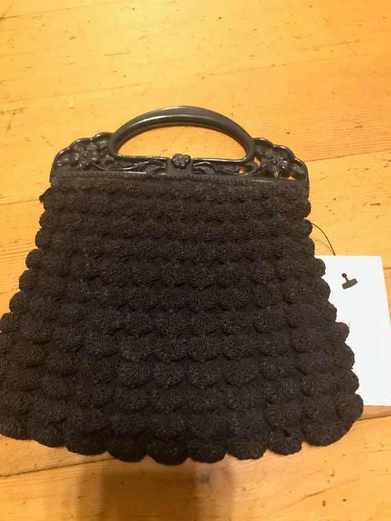 Early 40s "Popcorn" Corde Knit Purse in Navy Blue… - image 8