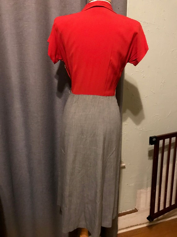 1940s Josa Miss COLOR BLOCK Red Rayon with Cotton… - image 3
