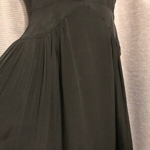 Beautiful Full Skirted 40s Black Rayon Crepe Gown with Floral Beadwork Bodice, Neck and Side Zips, Cap Sleeves, Shoulder Pads - Small image 7