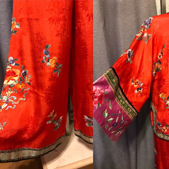 20s Red Pongee Silk Chinese Export Beach Pajamas … - image 2