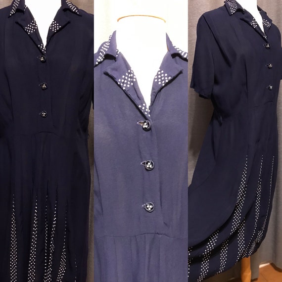 VOLUP Navy 40s Rayon Dress with Peek-a-boo Polka D