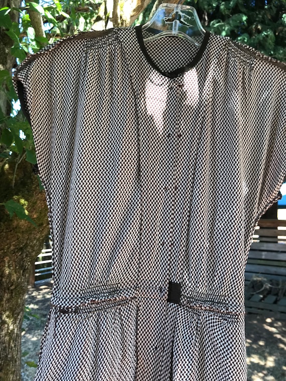 Brown and White Checked 40s Button Down Dress wit… - image 7