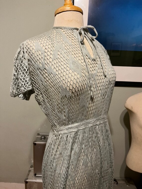1930s Blue Crochet Dress with Ribbon Belt main image 0