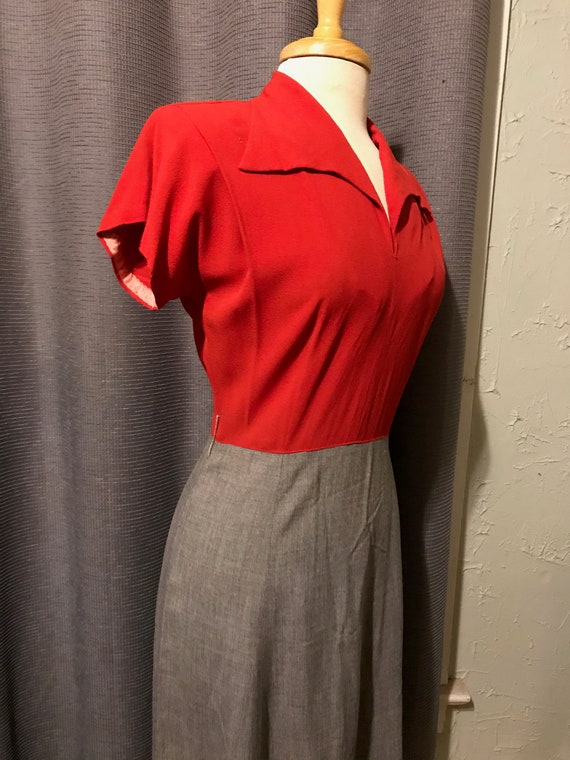 1940s Josa Miss COLOR BLOCK Red Rayon with Cotton… - image 5