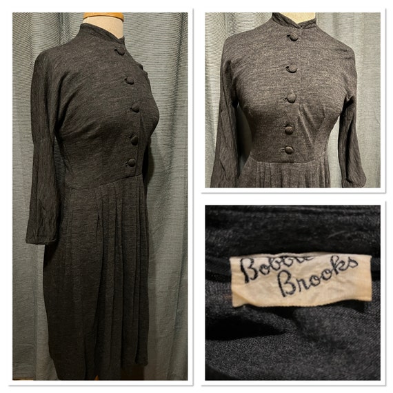 50s Bobbie Brooks Jersey Shirtwaist Dress with Bu… - image 1