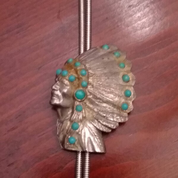 Beautiful Stainless Steel Indian Head Bolo tie.