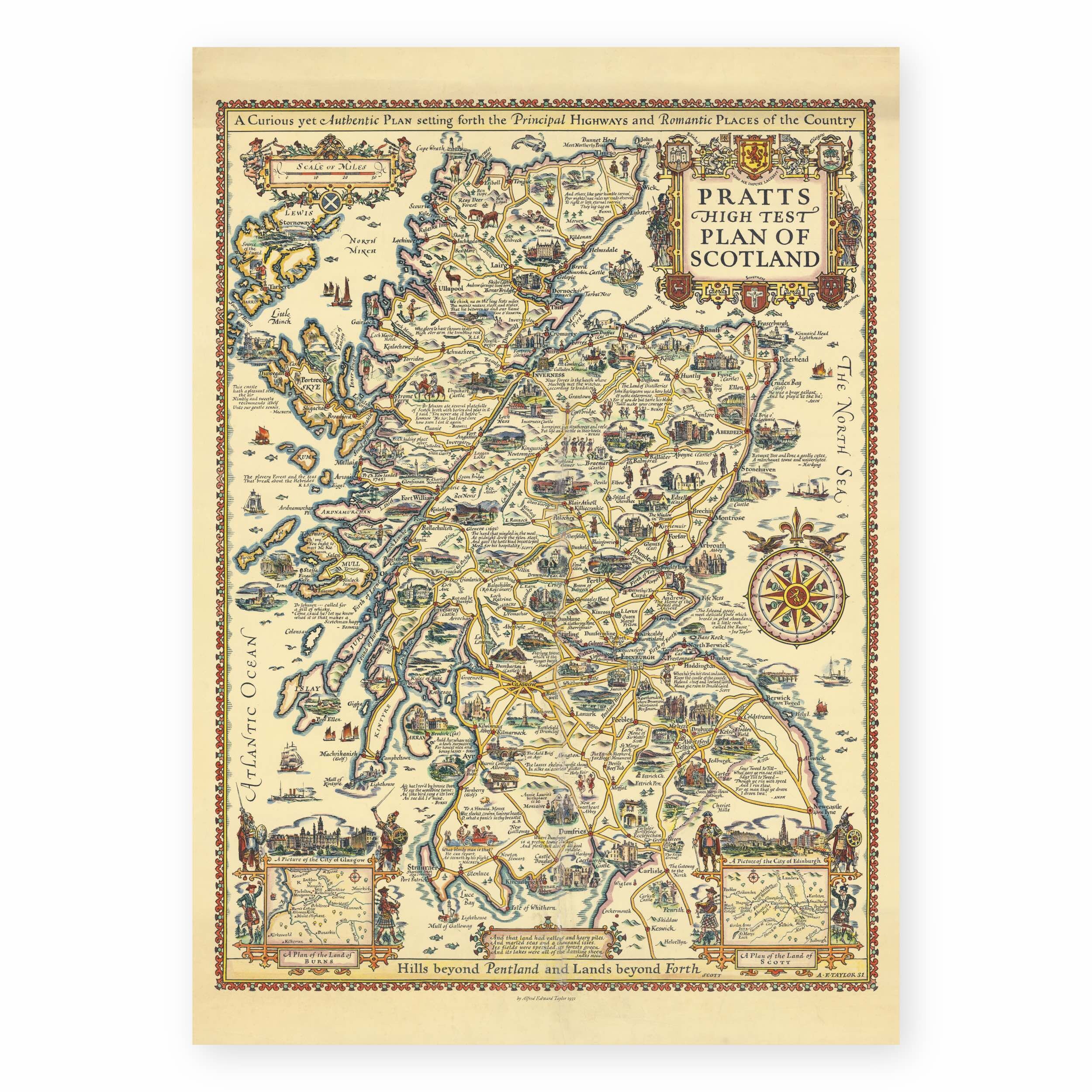 Scotland Map Print Out Scotland Map, Tourist Map of Scotland Print From 1931, Historical Map ...