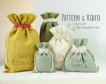 Rustic Drawstring Bag Sewing Pattern Download & HD VIDEO GUIDE | 6 sizes | bottle bag,bag pattern pdf,eco-friendly pouch,re-useable gift bag