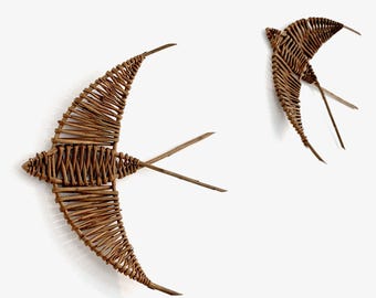 Bird Wall Art - swallows, woven wall art, bird artwork, handwoven willow bird, wicker art, natural wall art, handmade to order, bird gift