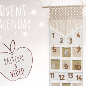 Adventskalender naaipatroon met video-instructie | Macrame kerstpatroon, muurhanger | Eenvoudig feestelijk naaipatroon download pdf