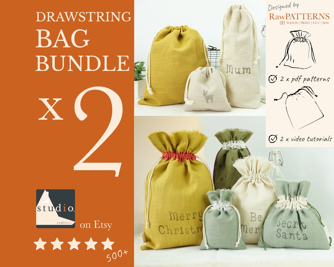 Drawstring Bag Pattern Bundle Download & VIDEO | 2 Designs, 6 Sizes ...