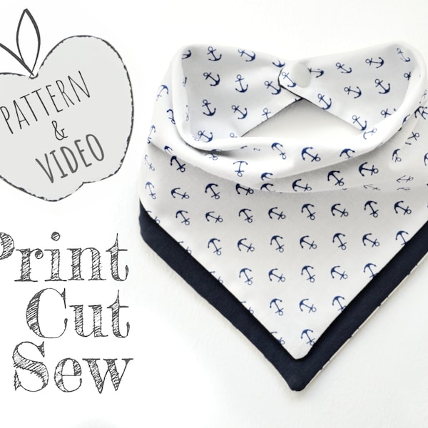 Teething Bib Sewing Pattern Download & HD VIDEO | 0-18 mths | bandana bib pattern pdf sewing pattern, baby bib sewing patten, baby pattern