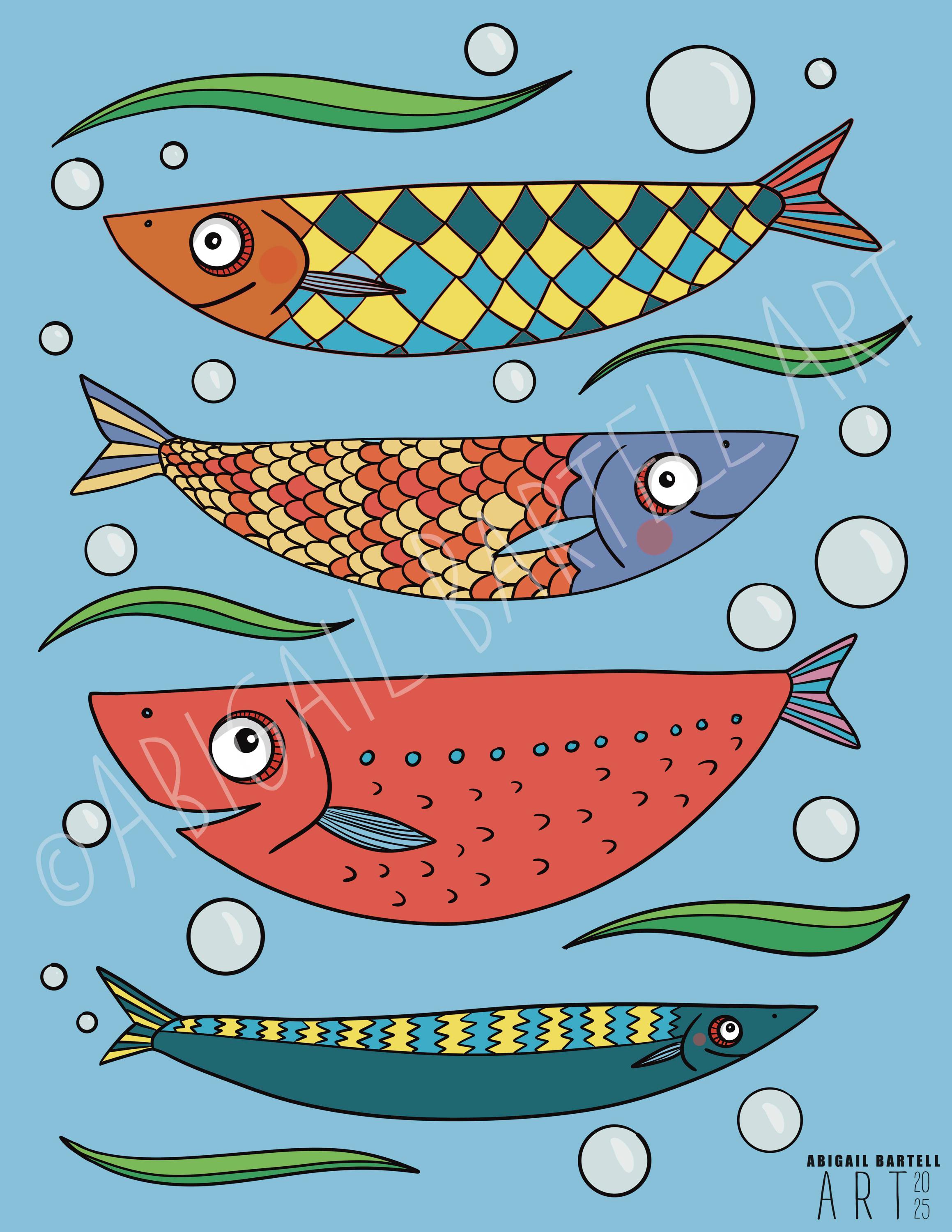 Four Fish Coloring Page- Digital Download - Etsy Australia