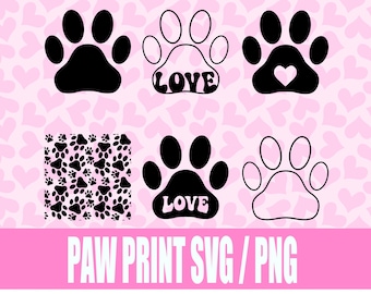 Paw Print SVG / Png Pack Digital Download, Puppy Paw Print Seamless Pattern Svg, Fur Baby Dog Lover png, Paw Print Cut File svg