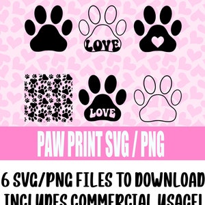Paw Print SVG/Png Pack digitale download, puppy Paw Print naadloze patroon Svg, bont baby hondenliefhebber png, Paw Print gesneden bestand svg