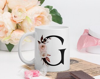 Floral “G” Monogram Mug - Personalized Initial Cup - Initial Coffee Mug - Monogram Gift - Letter Mug