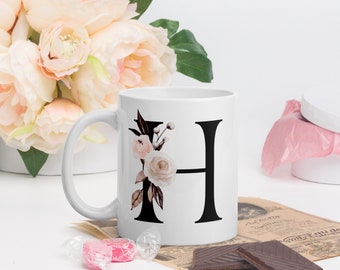 Floral “H” Monogram Mug - Personalized Initial Cup - Initial Coffee Mug - Monogram Gift - Letter Mug