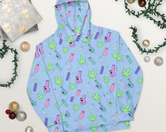 Weed Stoner Doodle Hoodie - Gifts for Stoners - Marijuana Gifts - Blue Weed Hoodie - Cute Gifts for Stoners - Stoner Hoodie - Stoner Gifts