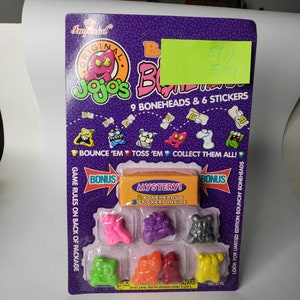 Nouveau, New Vintage RETRO 1999 90s Imperial toys, figuras Jojos Bouncin Boneheads em cartão ref#509