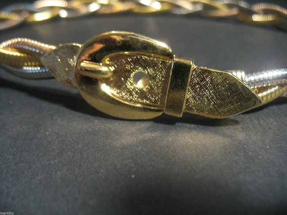 New Rare Tri Gold tone plated braided metal belt buckle belt 24/" small waist