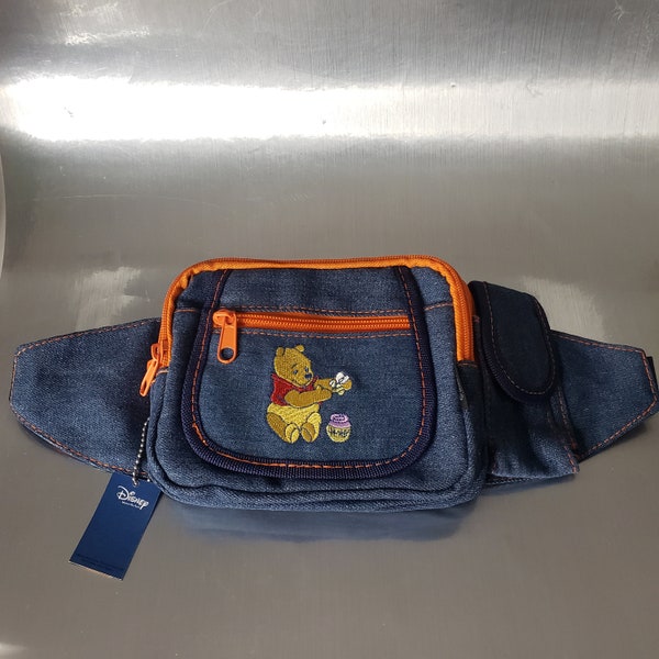 Disney Winnie l'ourson Jean Denim Brodé sac banane taille sac pak Y2K 1990S Portefeuille, sac de téléphone sac à main de jogging