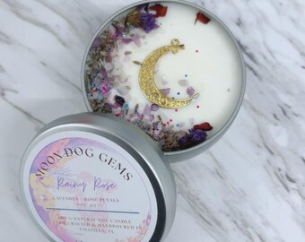 Rainy Rose Soy Candle: Handcrafted with Lavender & Rose Petals