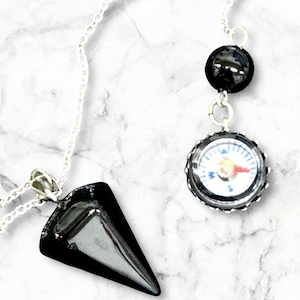 Black Obsidian Pendulum: Healing Crystal with Compass Charm