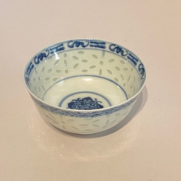 Chinese Rice Grain Blue & White Glazed Bowl