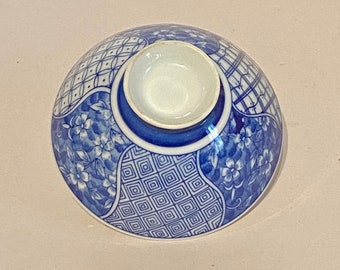 Japanese Blue & White Ceramic Rice Bowl