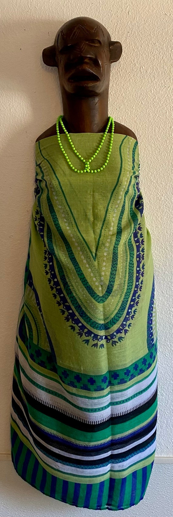 Green and Blue Woven Cotton Gauze Shawl - image 7