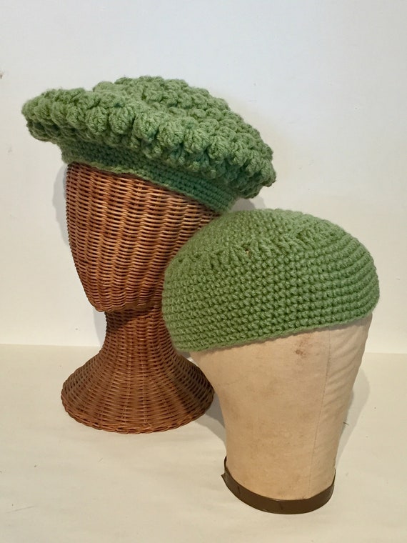 Hand Crocheted Vintage Sage Green Beanie - image 1