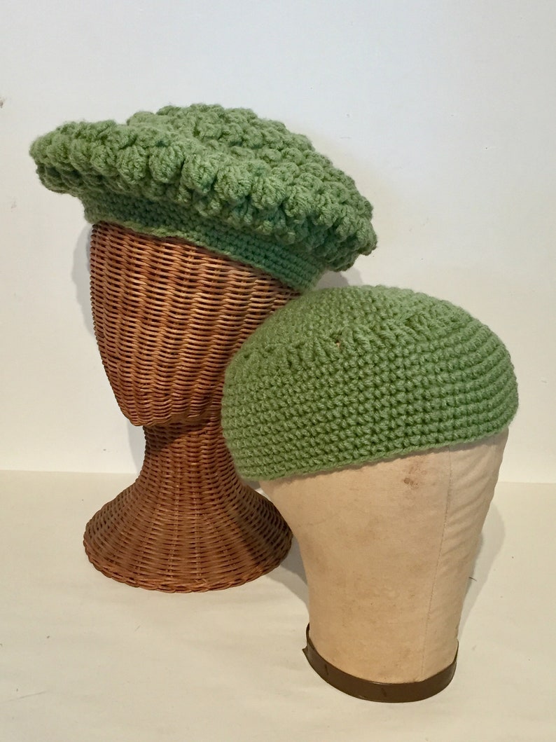 Hand Crocheted Vintage Sage Green Beanie image 1