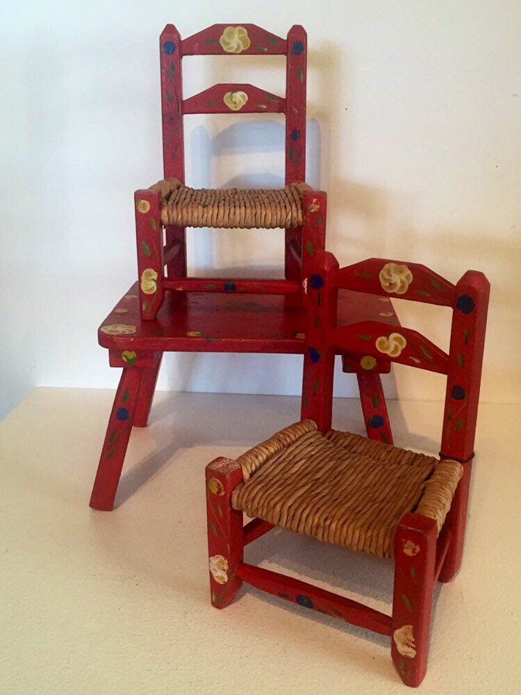 Small Hand Painted Doll Furniture Set Table and 2 Chairs Etsy